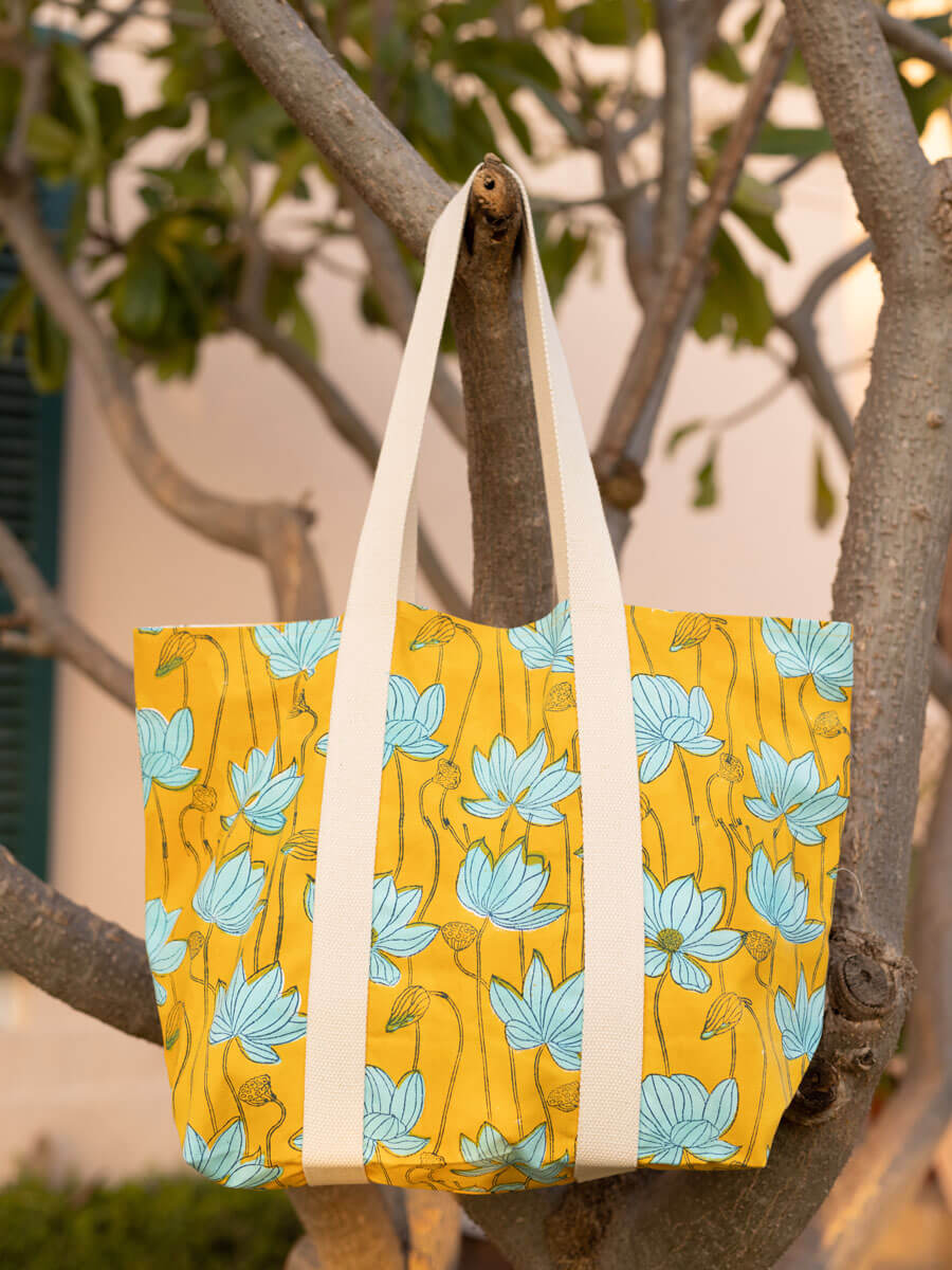 Take Me to The Beach Hand block Printed Tote Bag