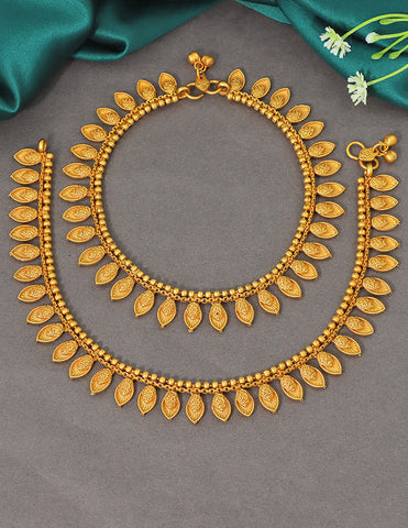 Designer Lakshmi Leaf Antique Polish Anklets
