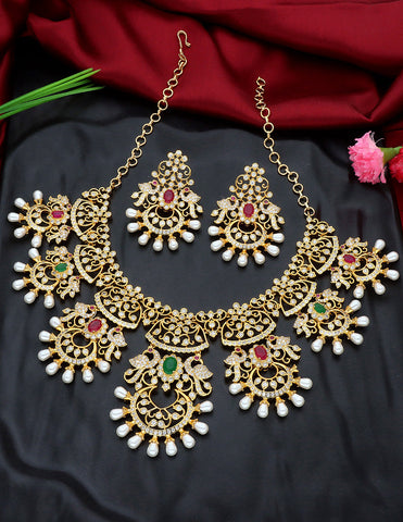 Designer Floral Pattern Zirconia Necklace Set