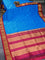 10 yards silk saree cs blue and maroon with plain body and zari woven border without blouse