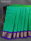 10 yards silk saree green and blue with plain body and zari woven border without blouse