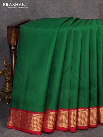 10 yards silk saree green and maroon with plain body and zari woven korvai border without blouse