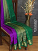 10 yards silk saree purple and green with plain body and zari woven korvai border without blouse