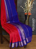 10 yards silk saree red and blue with plain body and zari woven korvai border without blouse
