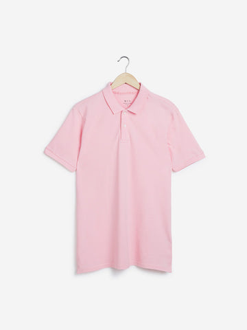 WES Casuals Light Pink Slim-Fit Polo T-Shirt