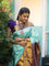 Pure kanjivaram silk saree light blue and violet with allover silver & gold zari weaves and long zari woven border