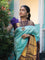 Pure kanjivaram silk saree light blue and violet with allover silver & gold zari weaves and long zari woven border