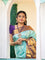 Pure kanjivaram silk saree light blue and violet with allover silver & gold zari weaves and long zari woven border