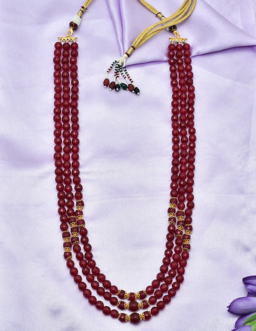 Designer Zirconia 3-Lines Ruby Beads Mala