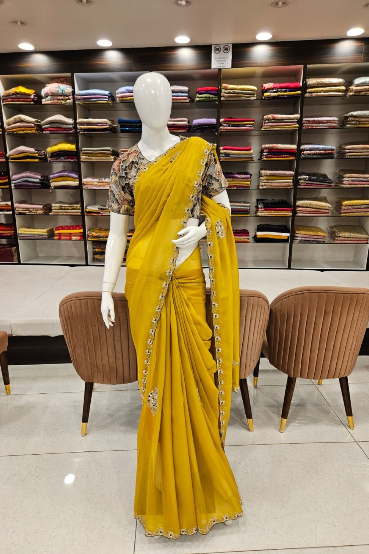 Designer Organza Saree with Floral Print