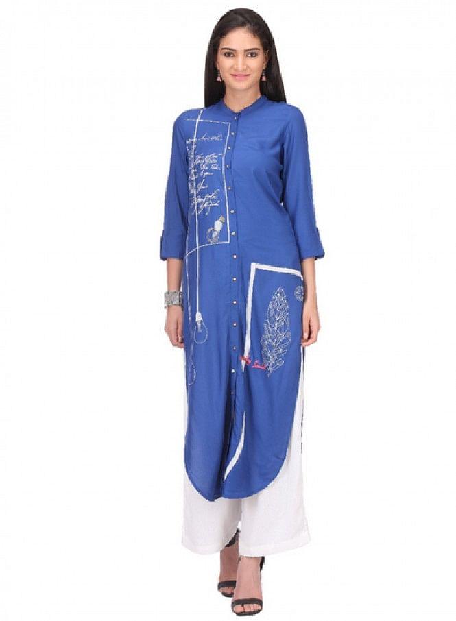 Blue Printed 3/4 Sleeve kurta