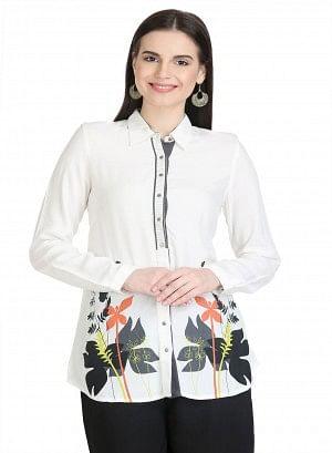 White Full Sleeve Printed Top