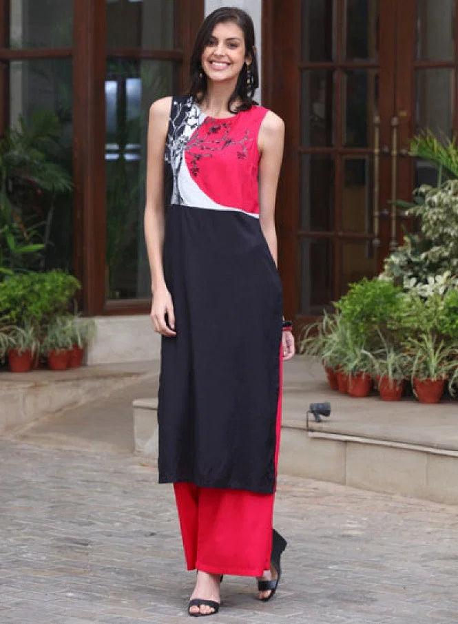 Black Printed Sleeveless kurta