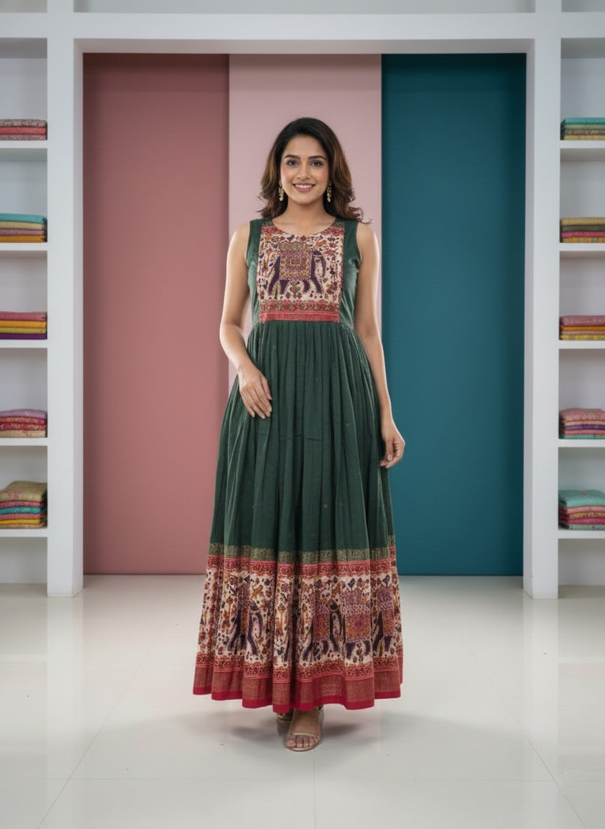 Green Dola Poly Digital Print Long Dress