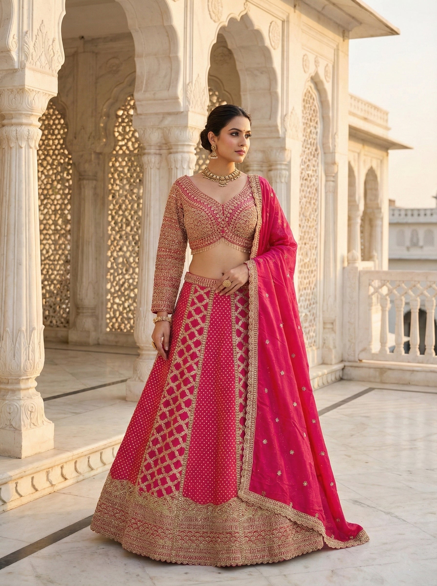 Gajari Tissue Hand Embroidery Ghagra Set