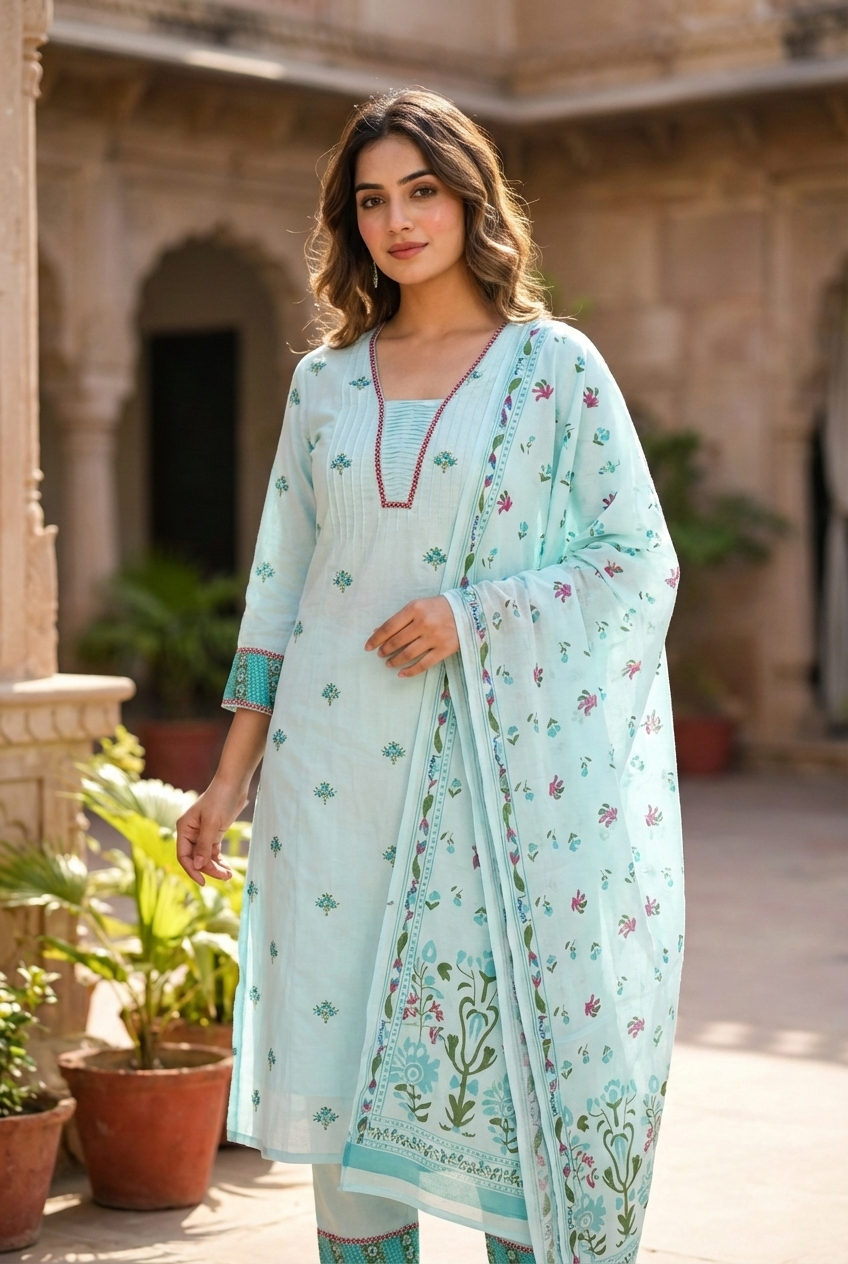 Ferozi Cotton Floral Printed Three Piece Set