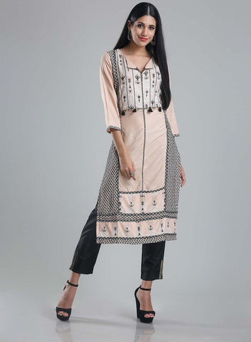 Pale Pink 3/4 Sleeve Printed kurta