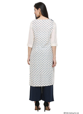 White 3/4 Sleeve Round Neck kurta