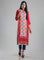 Red Mandarin Neck Printed kurta