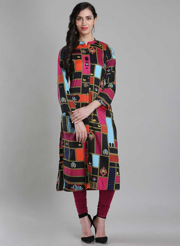 Multicoloured Printed Mandarin Neck kurta