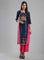 Navy & Pink Round Neck Printed kurta