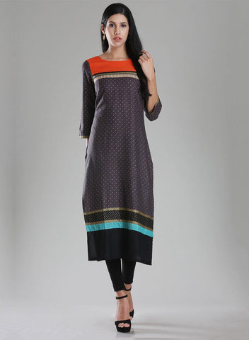 Grey Boat Neck Printed kurta