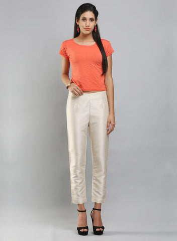 Cream-coloured Ankle-Length Trousers