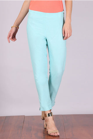 Blue Cropped Cotton Trousers