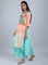 Blue & Peach Round Neck Asymmetrical kurta
