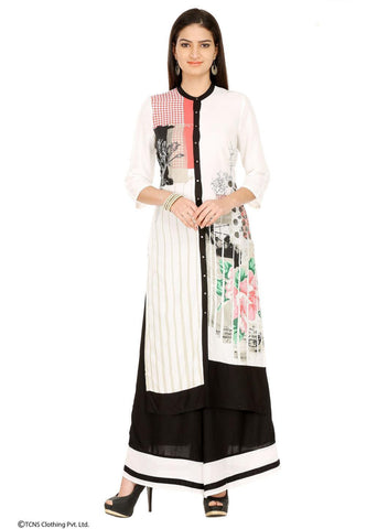 White Printed 3/4 Sleeve kurta