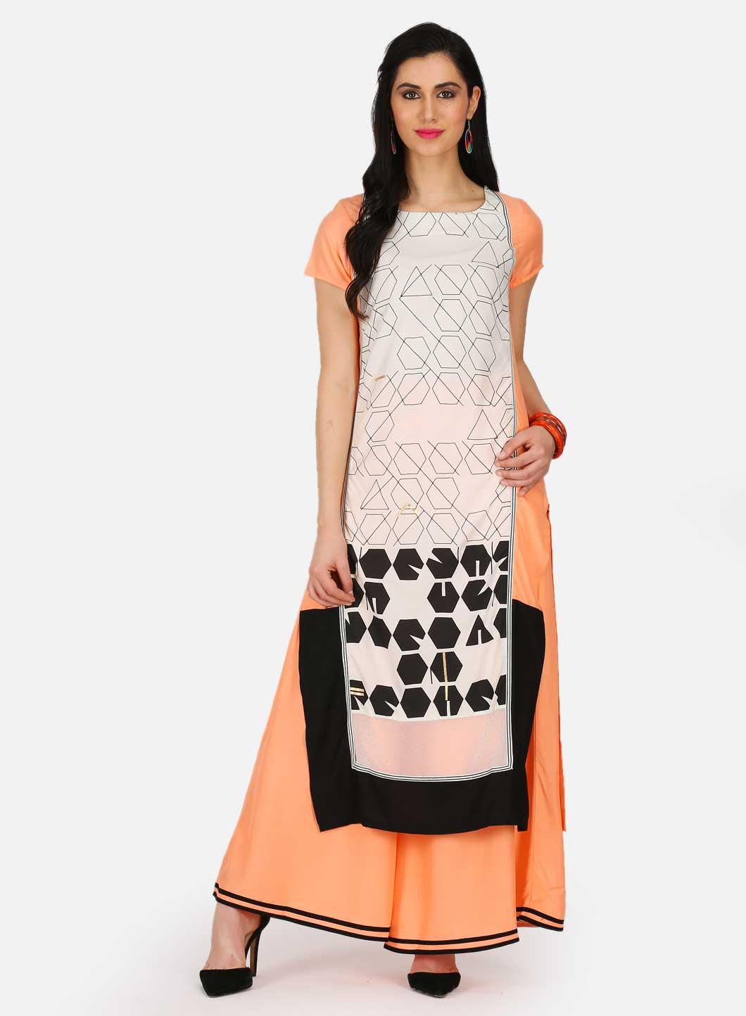 Orange & White Printed kurta