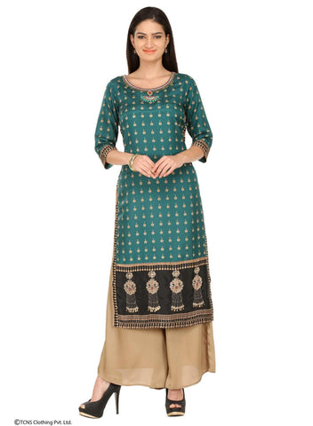 Green Printed 3/4 Sleeve kurta