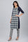 Blue Round Neck Checkered kurta