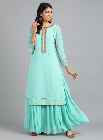 Light Blue Round Neck Solid kurta