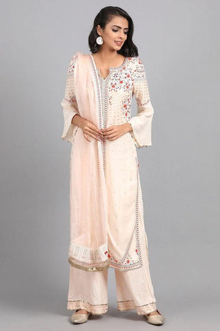Pink Round Neck Printed kurta