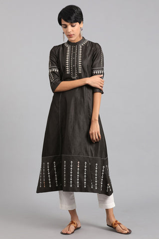 Blue Mandarin Neck A-line kurta