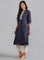 Blue Mandarin Neck Solid kurta