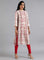 White & Red Mandarin Neck Printed kurta