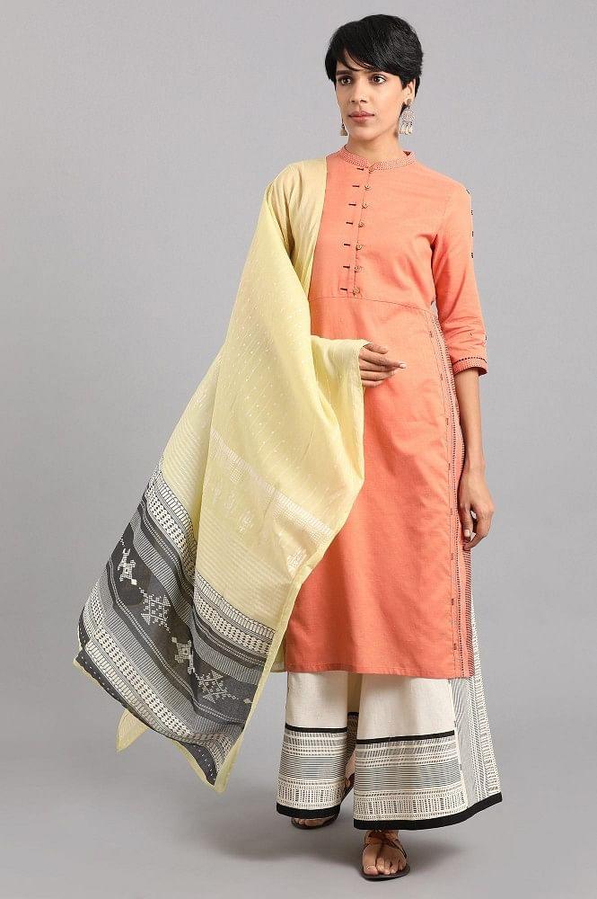 Orange Mandarin Neck Solid Khadi kurta