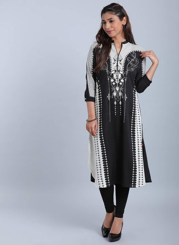 Black & White Mandarin Neck Printed kurta