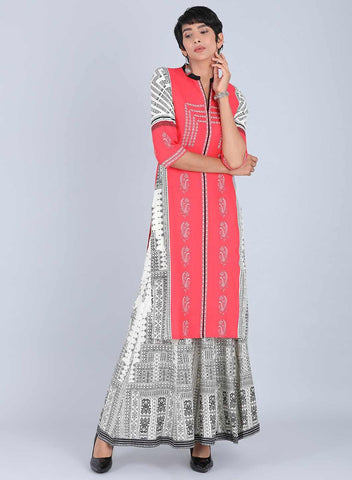 Red Mandarin Neck Printed kurta