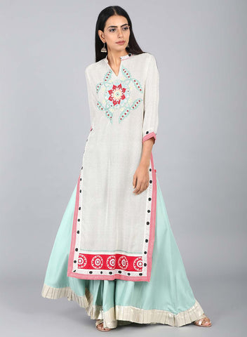 White Mandarin Neck Printed kurta