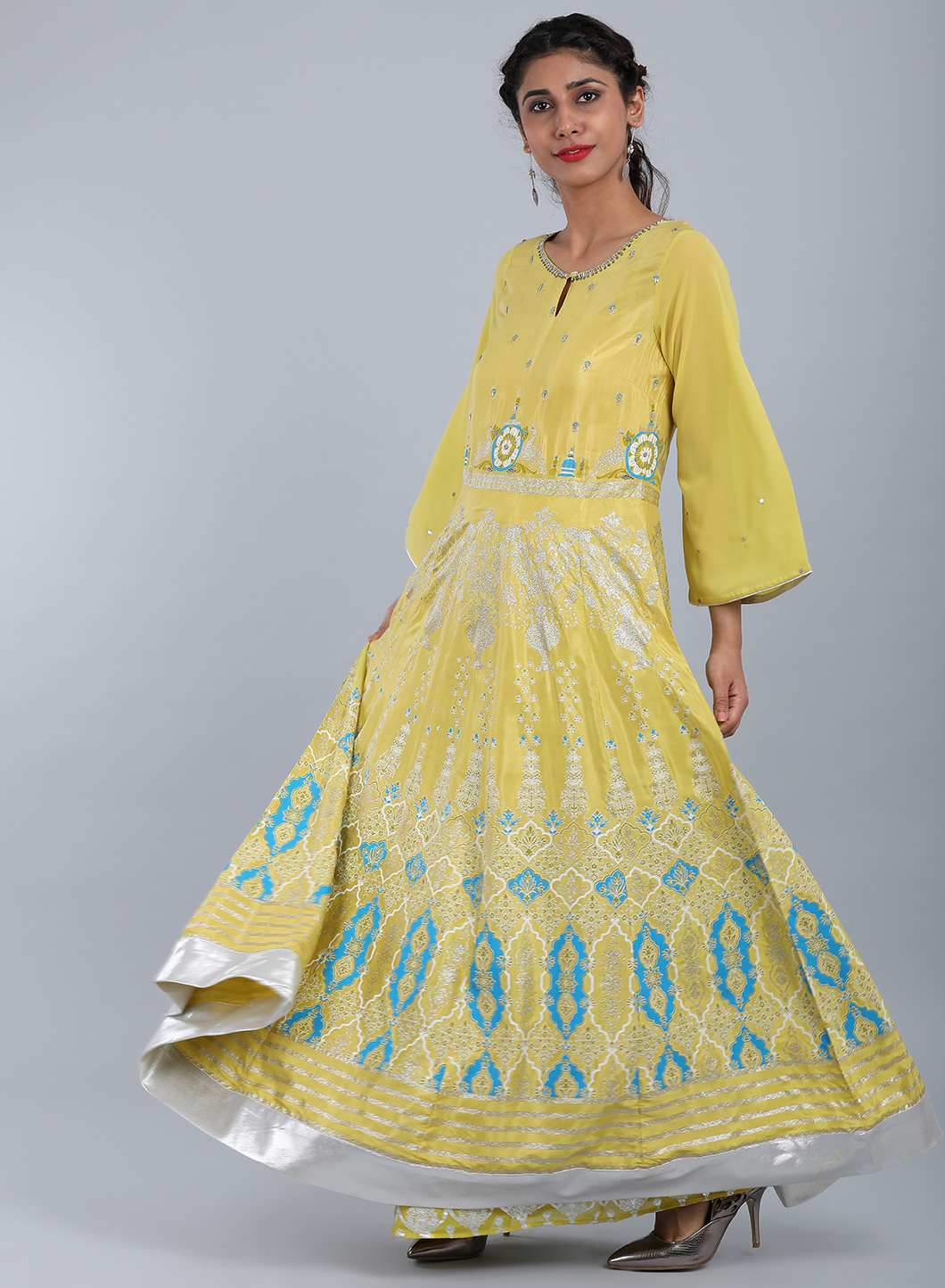 Green Round Neck Printed kurta