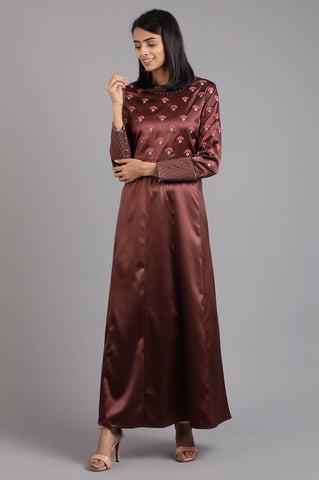 Brown Round Neck Solid Winter kurta