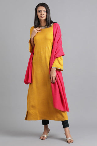 Yellow Round Neck Solid Winter kurta