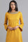 Yellow Round Neck Solid Winter kurta