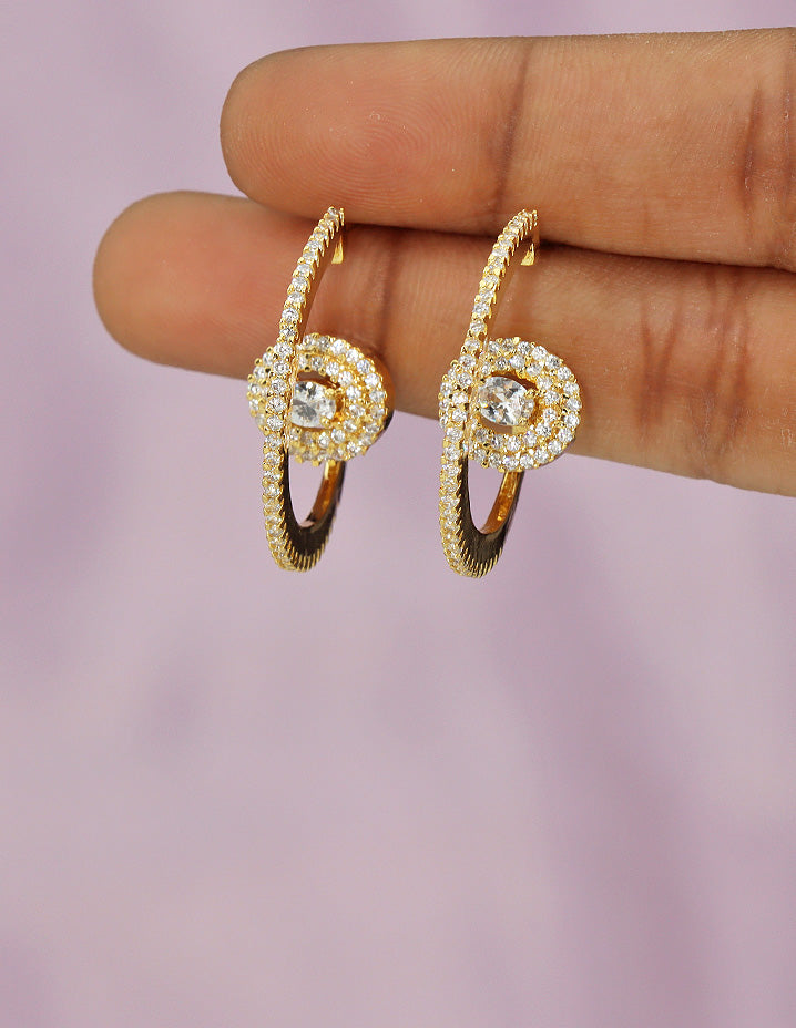 Designer Zirconia Gold Polish Floral Loop Earrings