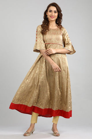 Beige Round Neck A-Line kurta