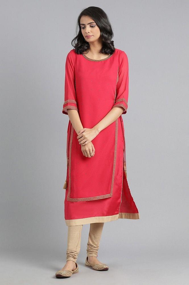 Pink Round Neck Layered kurta