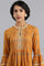 Yellow Mandarin Neck Printed kurta